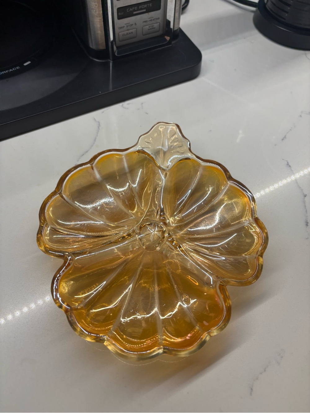 Vintage Amber Glass Floral Dish